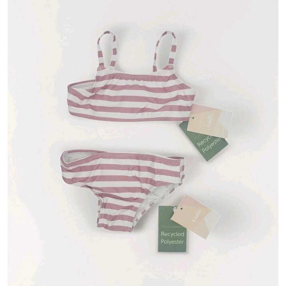 Andie Swim Kids Bikini Set Toddler Girls' Size 2T Pink Rose Stripe Summer Wear